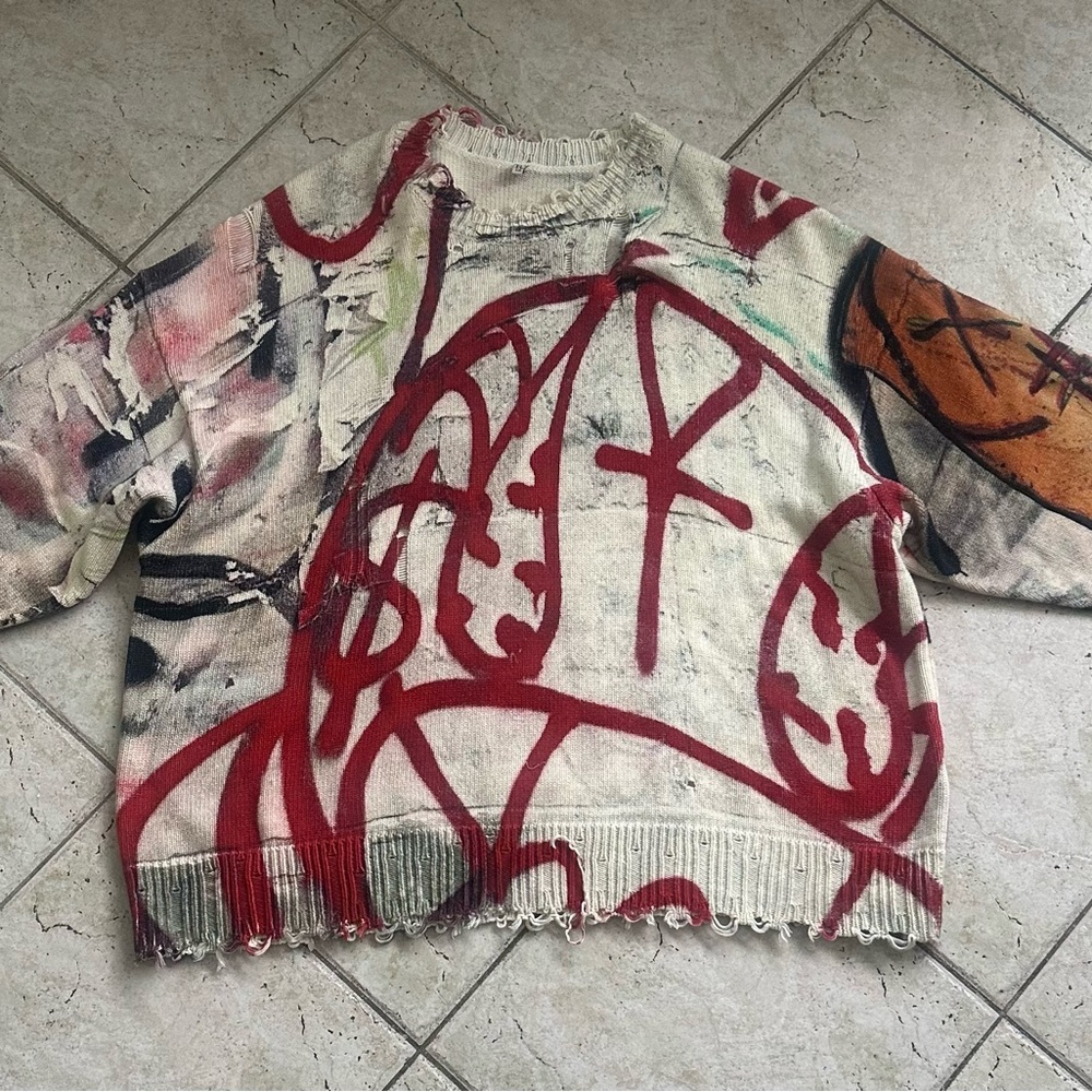 R13 Mercer Street Oversized Graffiti Sweater L